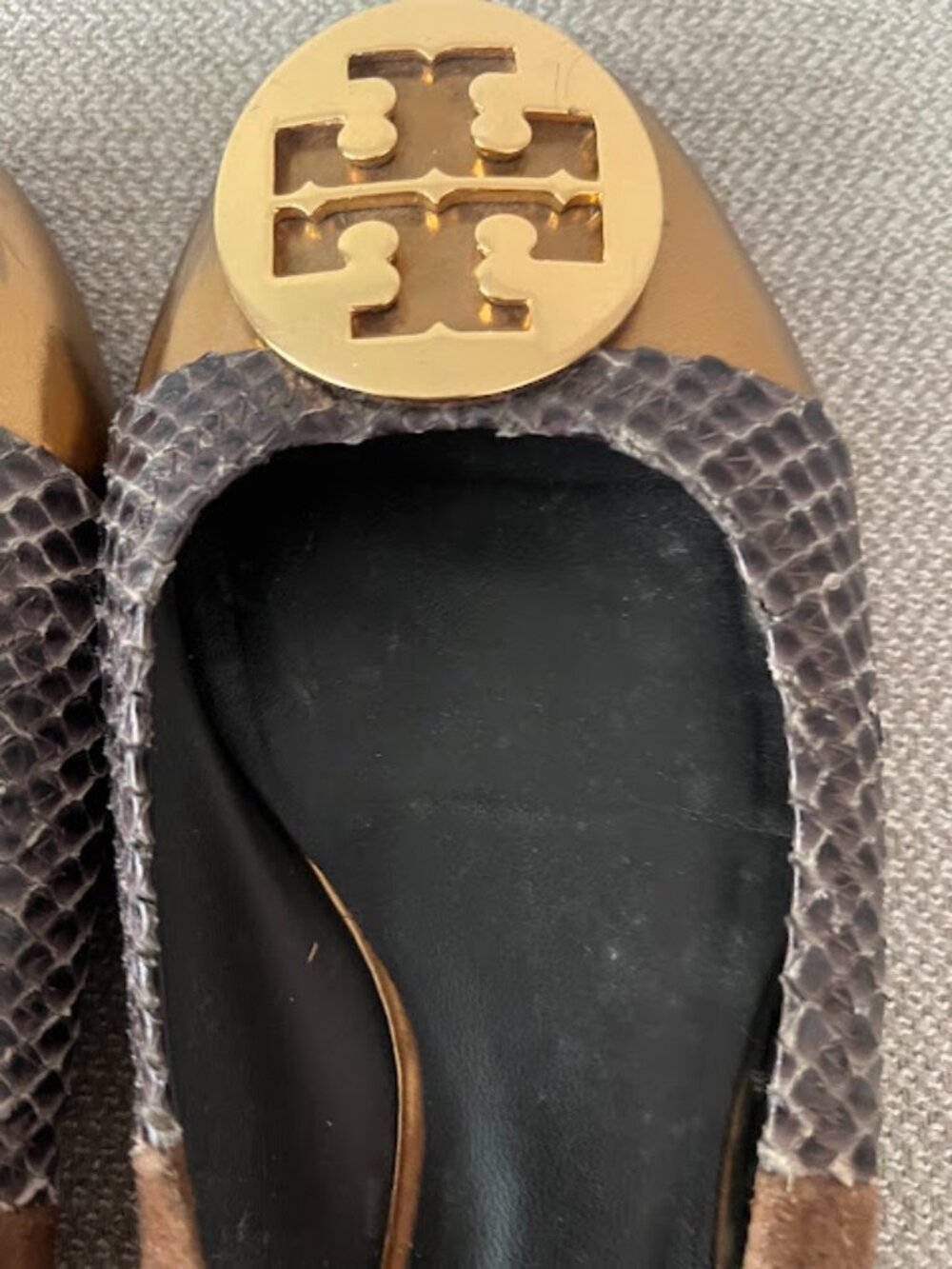 Tory Burch Brown Gold Reva Round Toe Slip On Ballet Flats Shoes Size 9M - Picture 11 of 15